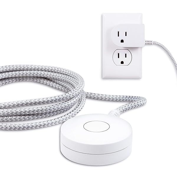 6 Ft Braided Extension Cord with Switch - 3 Prong Power Outlet for Lamps & Holiday Lights, Slip Resistant Base, White/Gray