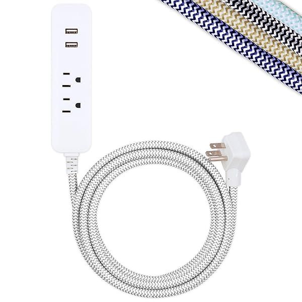 Top Cordinate Surge Protector Power Strip: 2 Outlets, 10 Ft Cord & USB Ports - Safe & Stylish White Design