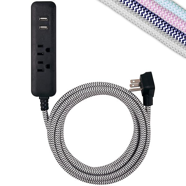 Top Cordinate Surge Protector Power Strip: 2 Outlets, 10ft Braided Cord & USB Ports - Black, Model 41885