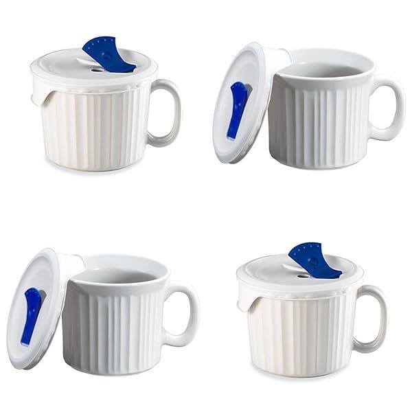 CorningWare French White Pop-Ins 20oz Mug with Blue Vented Cover - Durable & Stylish Kitchen Essential