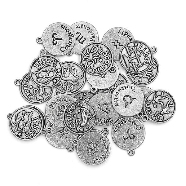 DIY Zodiac Charm Set for Jewelry Making - 24 Silver Charms for Unique Designs