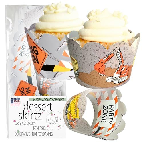 Cupcake Wrappers for Bridal Baby Shower Birthday Party Decorations 24 Count Reversible Dump Truck Builder Bob Work Zone Theme
