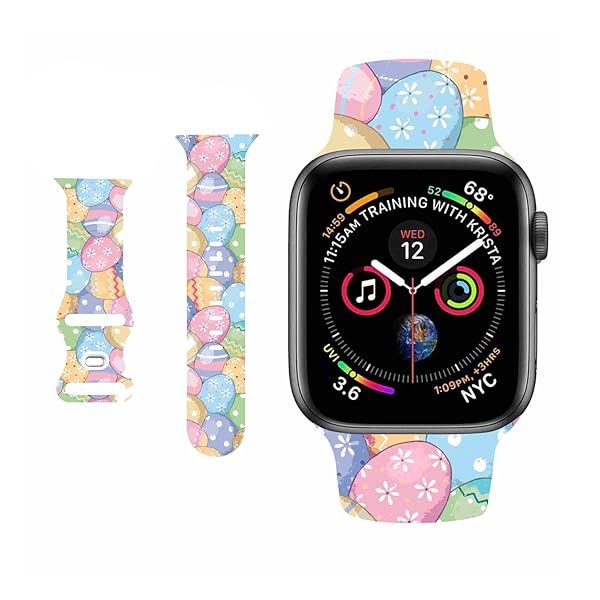 Cute Easter Rabbit Eggs Pattern Watch Bands Compatible with Apple Watch 38mm 40mm 41mm 42mm(Series 10) M L, Fresh Breathable Soft Silicone Wristband