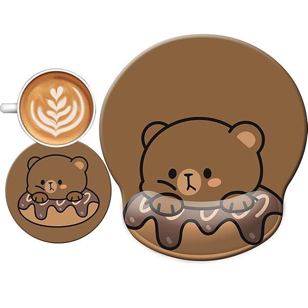 Cute Ergonomic Mouse Pad with Wrist Support - 3D Bear Donut Design for Pain Relief & Comfort in Home Office, Gaming & Study