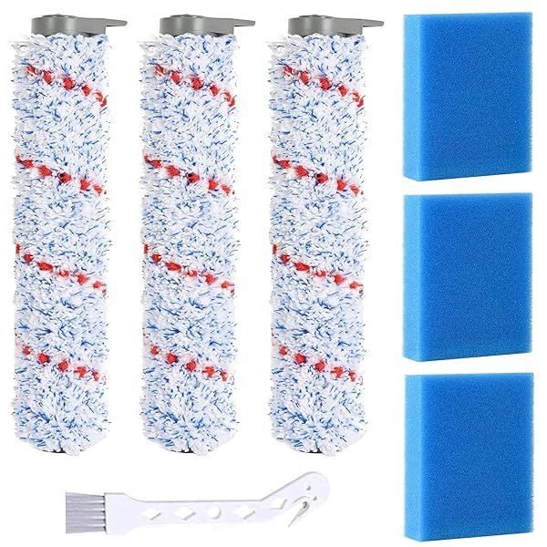 Cyorka Replacement Brush Roller & Filter Set for iFloor Wet Dry Cordless Vacuum - 3 Rollers & 3 Foam Pre-Filters