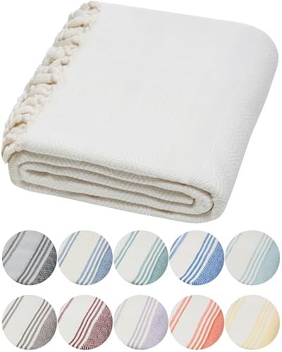 DEMMEX Organic Turkish Cotton Bath Towel - Luxury Oversized Quick-Drying Peshtemal (71x36'', White) for Bathroom & Beach