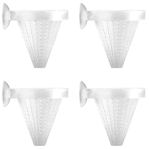 DGZZI Aquarium Cone Feeder 4PCS White Fish Tank Red Worm Feeding Cups with Suckers for Easy Fish Feeding