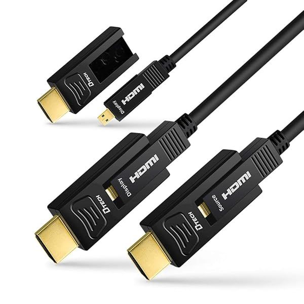50ft DTech Fiber Optic HDMI Cable - 4K 60Hz, 18Gbps, Dual Micro & Standard HDMI for TV, Projector, Monitor