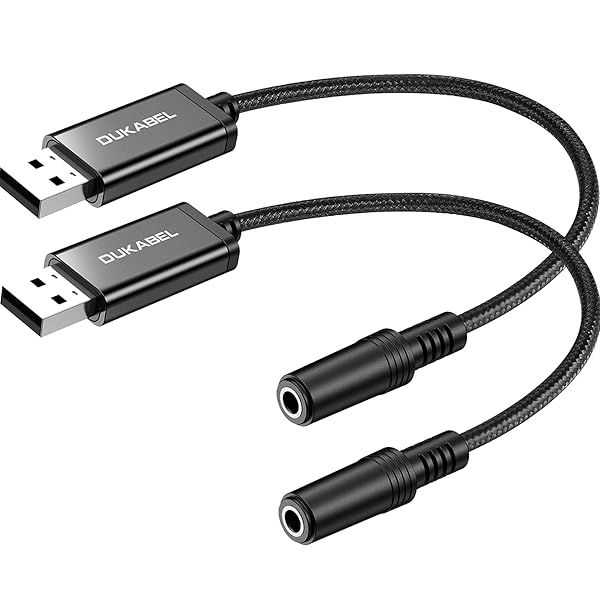 DUKABEL USB to 3.5mm Jack Audio Adapter - 2 Pack USB to Aux Cable with TRRS 4-Pole Mic-Supported External Sound Card for PC, PS4, PS5 and More [9.8