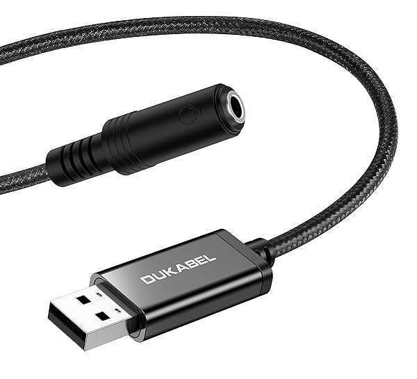 DUKABEL USB to 3.5mm Audio Adapter - TRRS Mic-Supported USB to Aux Cable for PC, PS4, PS5 & More (9.8 inch)
