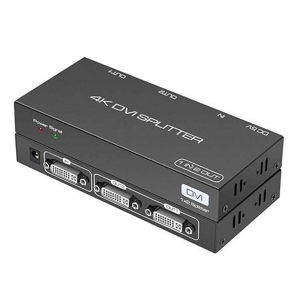 4K DVI Splitter 1x2 - Dual Monitor Video Distribution with EDID Management for PC, Laptop, DVR, Projector & HDTV
