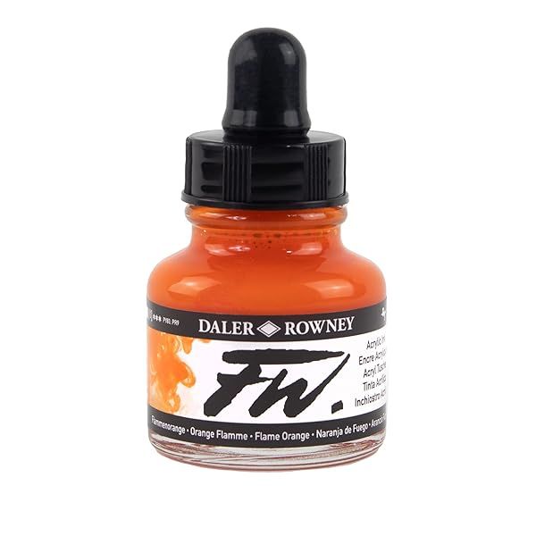 Buy Daler-Rowney FW Flame Orange Acrylic Ink - Versatile, Permanent Calligraphy & Archival Ink for Artists & Students