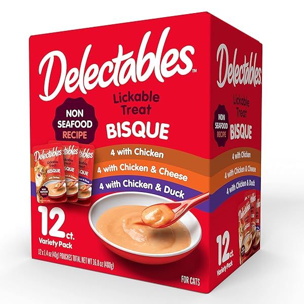 Delectables Bisque Non-Seafood Cat Treats Variety Pack - 12 Lickable Wet Treats for Cats