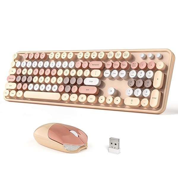 Buy Dilter Wireless Keyboard & Mouse Combo - 104 Keys, Colorful Round Keycaps, USB Plug & Play for Windows, PC, Laptop (Milk Tea)