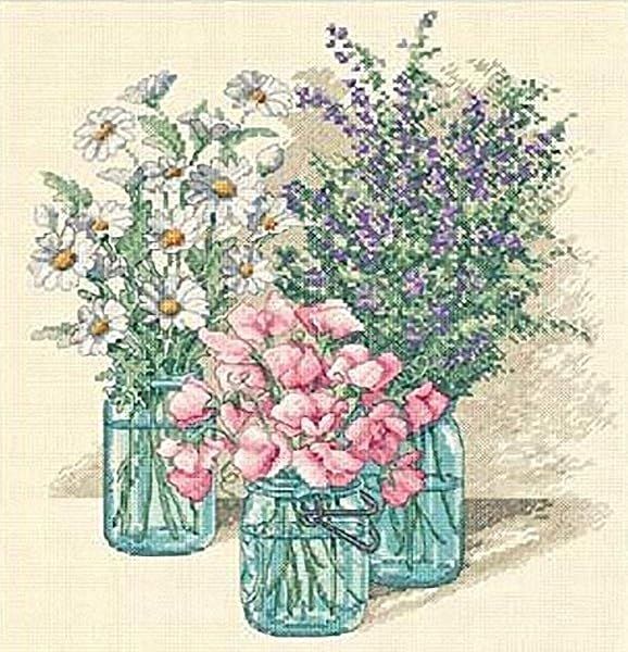 Dimensions Wildflower Trio Cross Stitch Kit - 14 Count Ivory Aida, 11x12 Inches | Perfect for Craft Lovers!