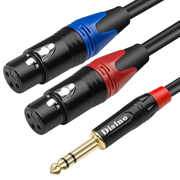 Disino Dual Female XLR to 1/4 Inch TRS Stereo Male Y-Splitter Cable 3.3 Feet Unbalanced Adapter Patch Cord