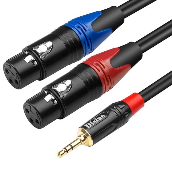 Disino Dual Female XLR to 3.5mm Y-Splitter Cable 6.6 Feet Unbalanced XLR Female to Mini Jack TRS Stereo Aux Audio Mic Patch Cord