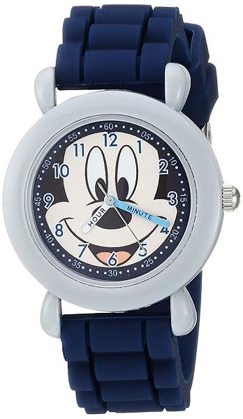 Disney Mickey Mouse Kids Plastic Time Teacher Analog Quartz Silicone Strap Watch for Easy Learning