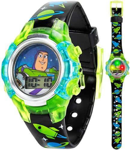 Disney Pixar Toy Story 4 Buzz Lightyear Kids Flashing LCD Watch Colorful Light-Up Dial Durable Case Space-Themed Strap Ages 4+