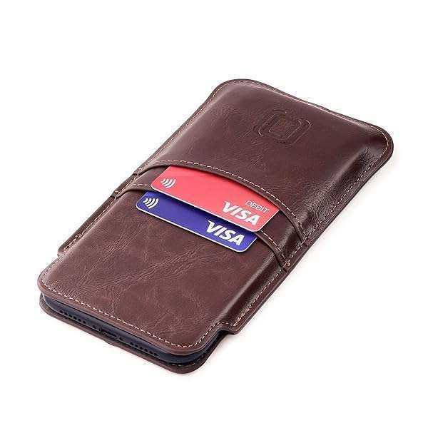 Dockem Provincial Wallet Sleeve for iPhone 16/15/14/13/12/11 - Slim Vintage PU Leather Case with 2 Card Slots (Brown)