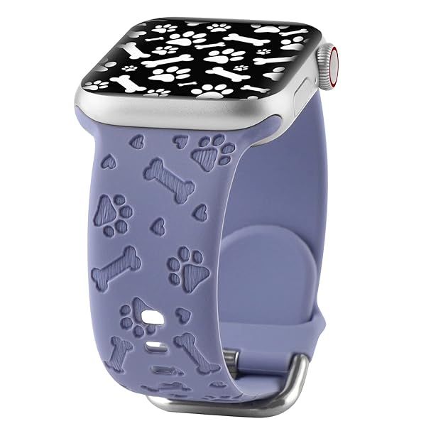 Dog Paw Engraved Silicone Band for Apple Watch 38mm 40mm 41mm - Cute Heart Bone Pattern Strap for iWatch Series SE 9 8 7 6 5 4