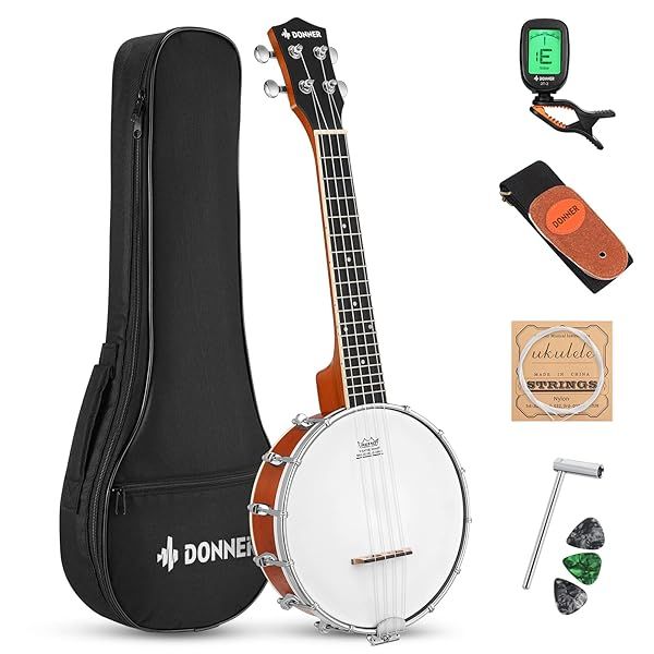Donner Banjolele 4 String Banjo Ukulele Kit for Beginners with Tuners Gig Bag Picks 23 Inch Sapele Musical Instrument