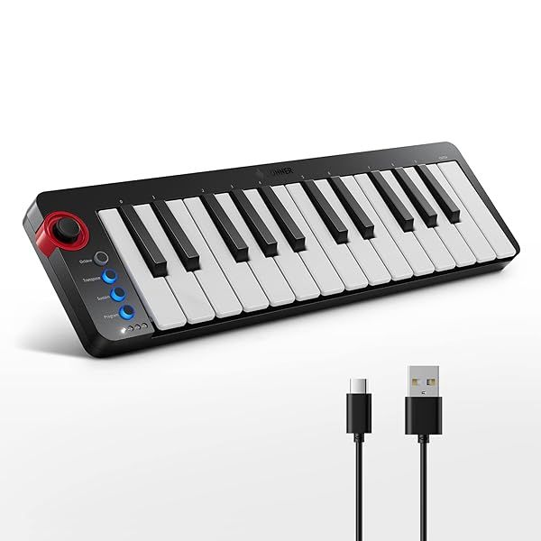 Donner Mini MIDI Keyboard, N-25 25 Key MIDI Controller for Beginner with Velocity-Sensitive Mini KeysandLight-up RockerandMusic Production Software,