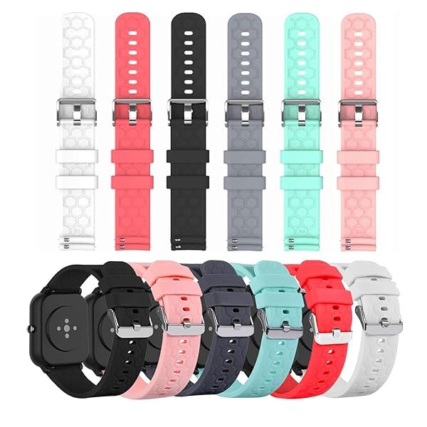 E ECSEM 6Pack Colourful Silicone Replacement Wristbands for Dirrelo GT01 Smart Watch Soft Durable Quick Release 22MM Arm Bands