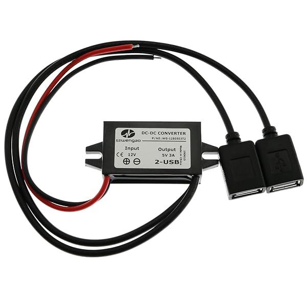 E-Outstanding DC Converter Module 12V to 5V 3A 15W Regulator Step Down Car Power Converter with Double USB Cable
