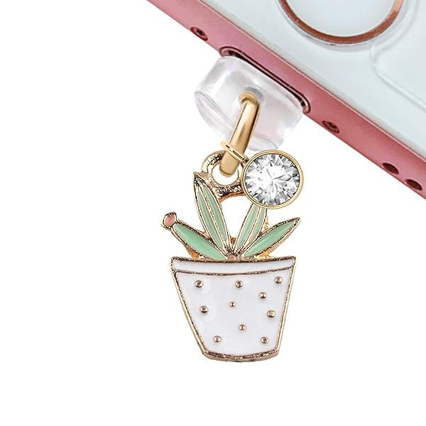 ELISE & FONDA CP207 USB Charging Port Dust Plug - Cute Cactus Pendant Phone Charm for iPhone & iPad