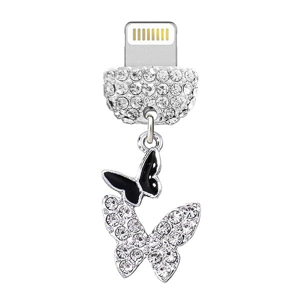 ELISE and FONDA CP553 USB Charging Port Crystal Anti Dust Plug Little Butterfly Phone Charm for iPhone 13 12 11 XS MAX XR X 8 Plus 7 6S 8 SE iPad