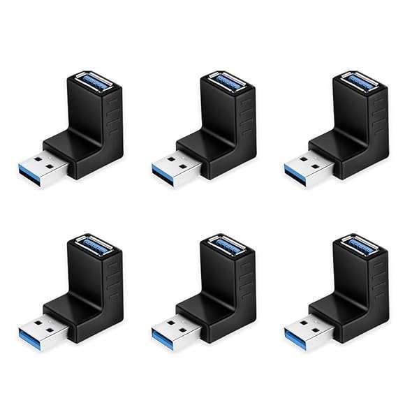 ELUTENG 90 Degree USB Adapter 6 Pack - Right Angle USB 3.0 Male to Female Connectors for PC & Laptop