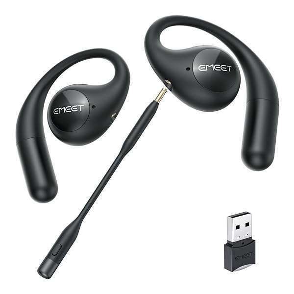 EMEET AirFlow Open Ear Headphones: Bluetooth 5.3, ENC Noise Cancelling, Ultra Comfort for Work & Home