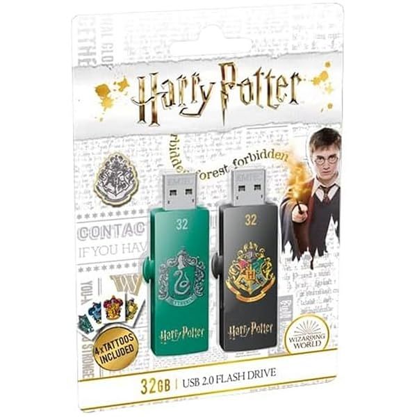 EMTEC Harry Potter M730 USB 2.0 Flash Drive 32GB - Slytherin & Hogwarts Duo Pack for Fans