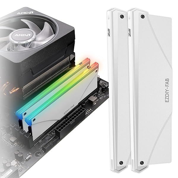 EZDIY-FAB 5V ARGB RAM Cooler DDR Heatsink for DIY PC Game MOD Compatible with Aura Sync RGB Fusion Mystic Light Sync 2 Pack White
