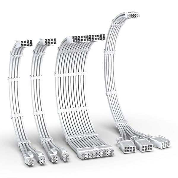 EZDIY-FAB PCIE 5.0 Sleeved Cable Kit, 16AWG PSU Extension, 24PIN-ATX (4+4) PIN-EPS (12+4) PIN to 3X 8 PIN PCIE- RTX4080 4070Ti Extension - Pure White