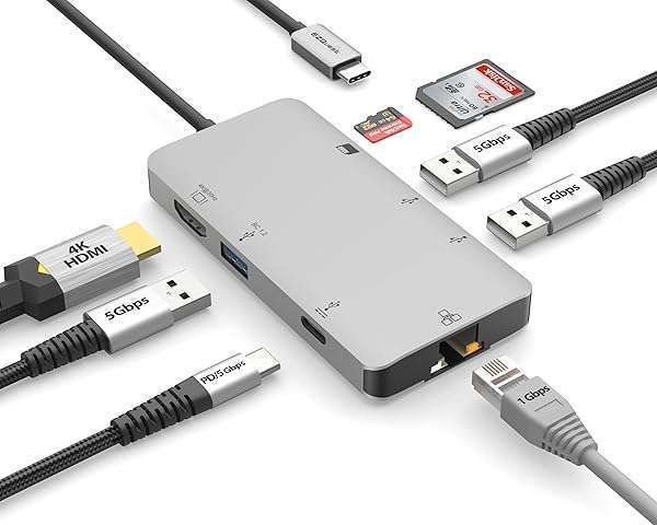 EZQuest 8-in-1 USB C Hub Docking Station: 4K HDMI, Ethernet, USB Ports for MacBook, Dell, HP & Lenovo Laptops