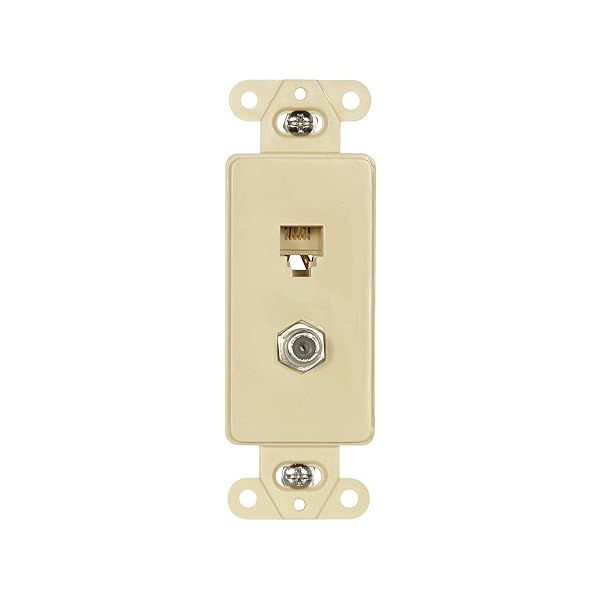 Eaton 3562V Decorator Insert Telephone Jack with Coaxial Adapter - 4-Conductor, Ivory