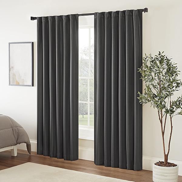 Eclipse Fresno Modern Blackout Thermal Rod Pocket Window Curtain 52x84 Charcoal for Bedroom 1 Panel