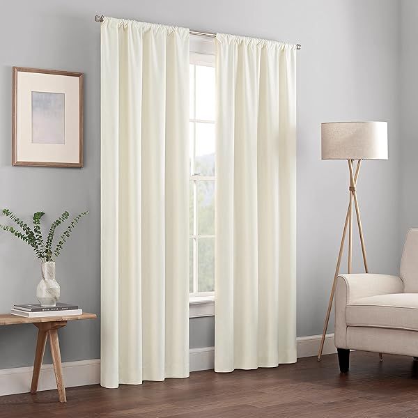 Eclipse Kendall Modern Blackout Thermal Rod Pocket Window Curtain 42 X 84 Ivory for Bedroom or Living Room
