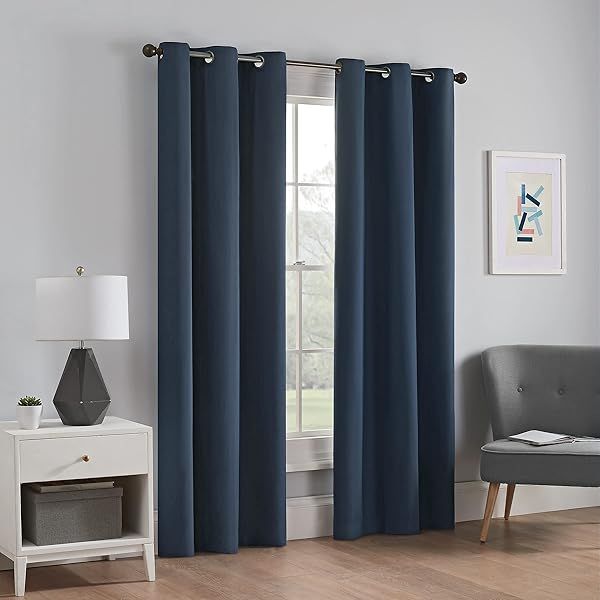 Eclipse Microfiber Total Privacy Blackout Thermal Grommet Window Curtain 42x84 Navy for Bedroom 1 Panel