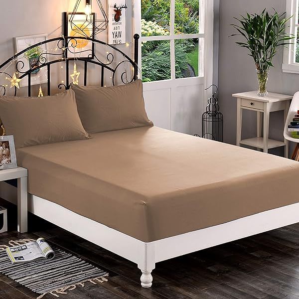 Elegant Comfort 1500 Premium Hotel Quality Fitted Sheet Soft Microfiber Deep Pocket Twin Twin XL Taupe Wrinkle Fade Resistant