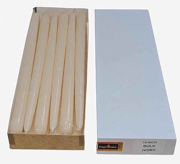 Elegant Ivory Taper Candles 15 Inches Tall Premium Quality Hand Dipped Dripless Smokeless Bulk Pack Set of 12 for Events