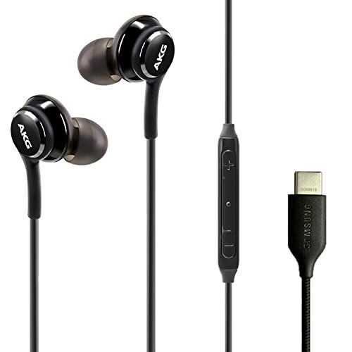 ElloGear Type C Earbuds for Samsung Galaxy A53, S21, S22 Ultra - AKG Design, Braided Cable, Microphone & Volume Control