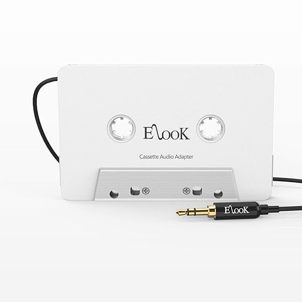 Elook Car Cassette Aux Adapter - 3.5mm Universal Audio Cable for Phones & MP3 Players - White