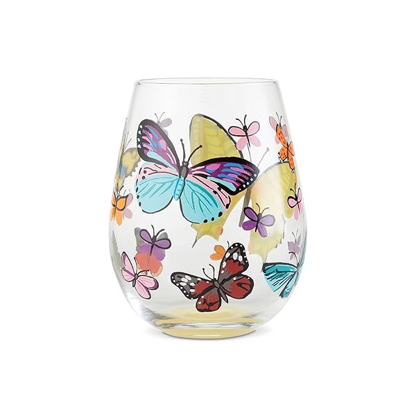 Enesco Lolita Butterfly Hand-Painted Stemless Wine Glass - Artisan Multicolor Design