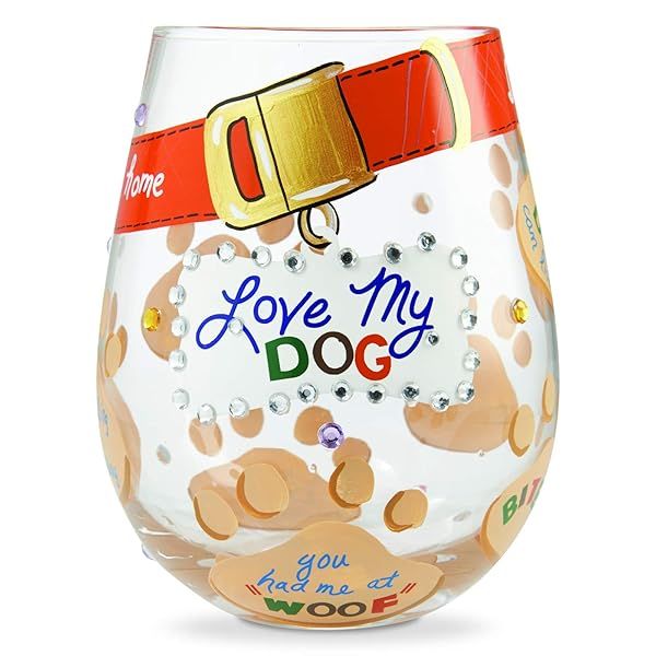 Enesco Designs by Lolita Love My Dog Hand-Painted Stemless Wine Glass 20 Ounce