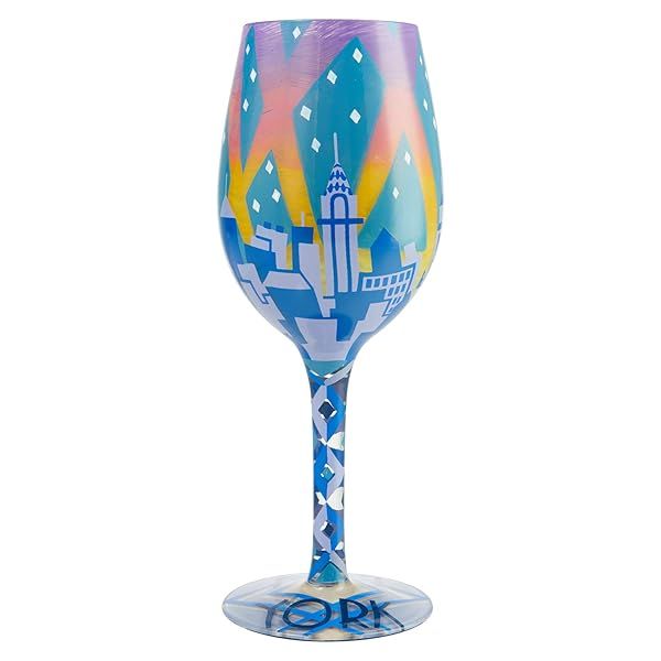 Enesco Lolita New York Nights Hand-Painted Wine Glass - Artisan Multicolor Design, Perfect Gift!