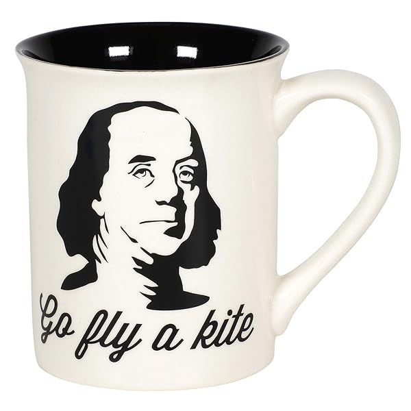 Enesco Our Name is Mud Ben Franklin Fly a Kite Coffee Mug - 16oz Black & White Design
