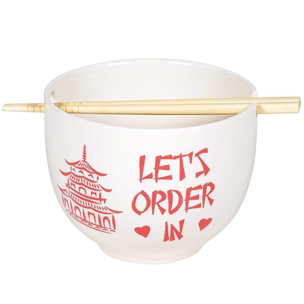 Enesco Our Name is Mud Ramen Bowl & Chopsticks Set - 5.25 Inch Red & White | Perfect for Takeout Lovers!